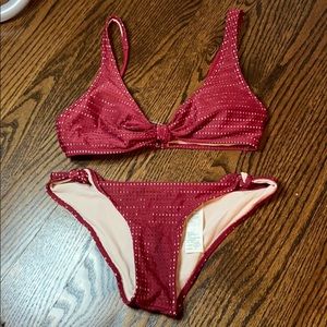 Red and cream bikini top and bottom